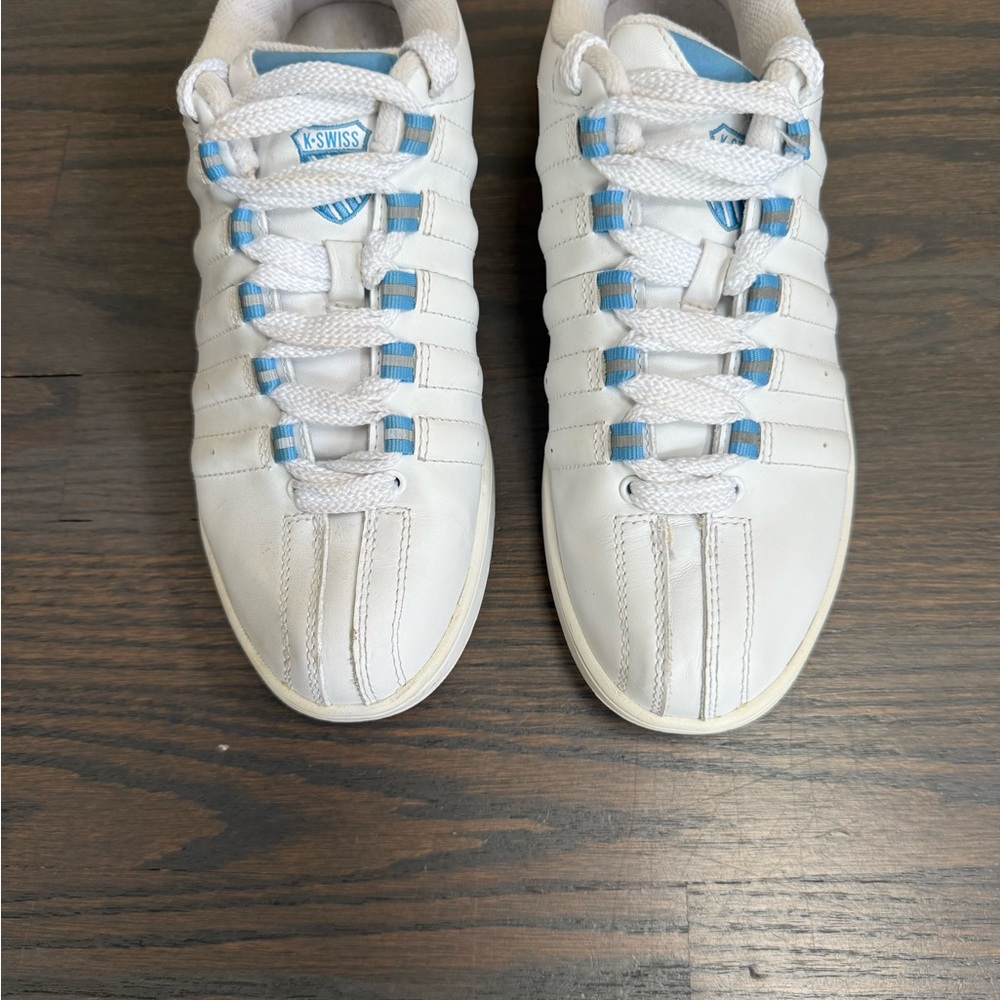 K-Swiss White and Blue Athletic Shoes